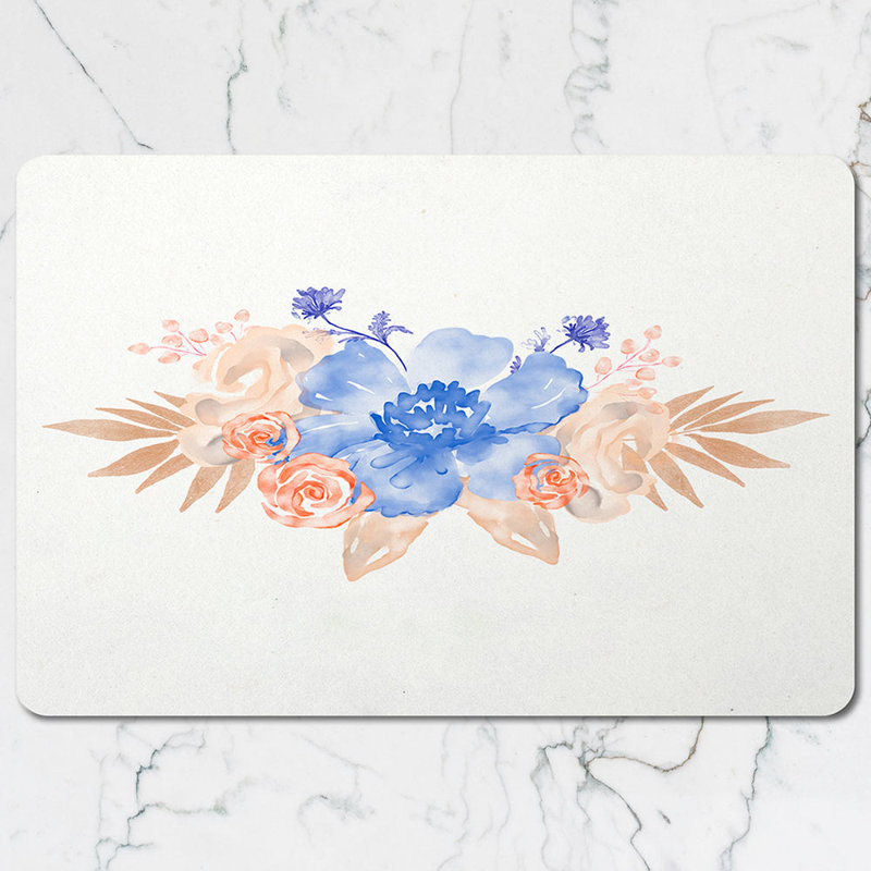 Watercolor Rose Placemat And Coaster Set, Wood Bottom, Floral Collection Limited Edition