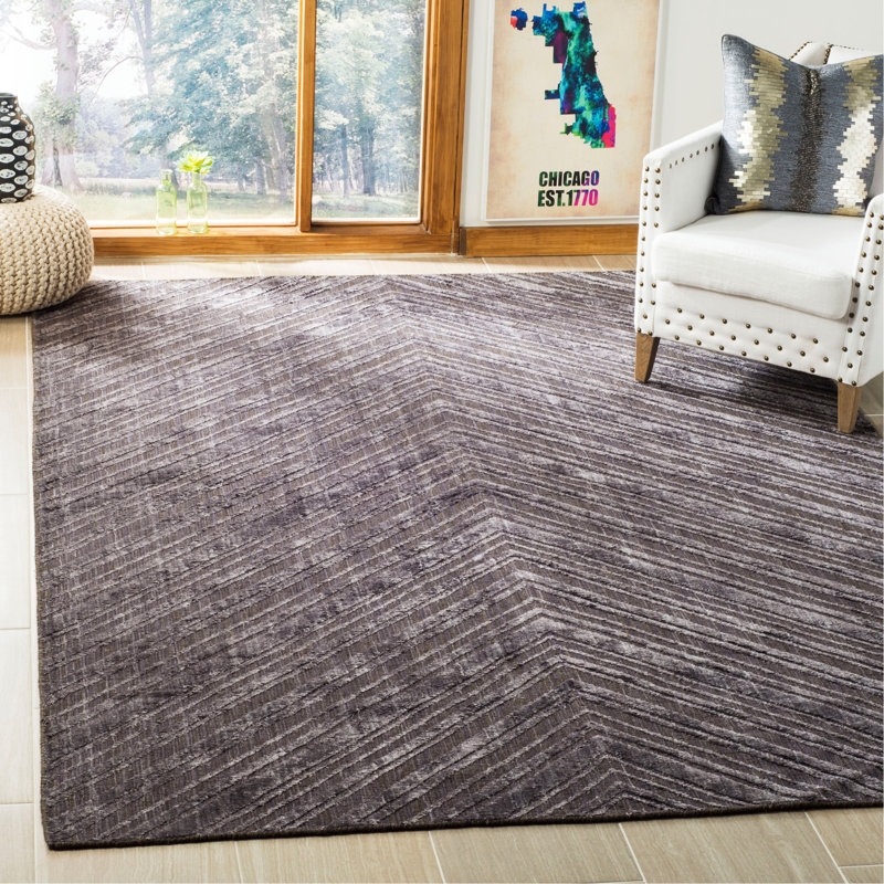Tapis gris anthracite en laine, viscose et coton tissé à la main Endora, Rectangle 6 pi x 9 pi