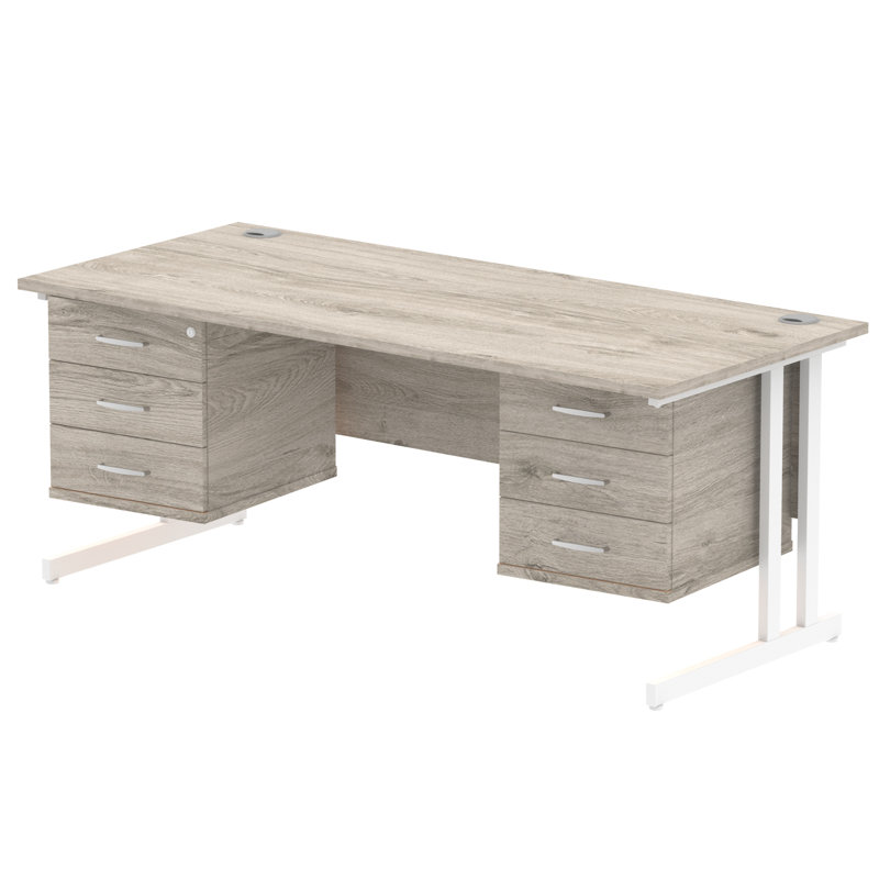 Zetta Metal Base Executive Desk,  73cm H x 180cm W x 80cm D, White