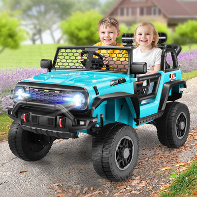 Alex 24V 2 Seater Ride On Jeep For Kids With Remote Control & Shovel, 4WD/2WD Power Jeep Wheels, 20" Spacious Seat, 3 Speeds, Colorful LED Lights, Music, Bluetooth, Electric Toys Car For Kids