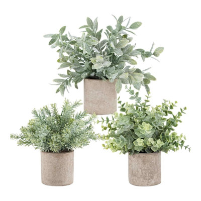 Ensemble de 3 mini plantes d'eucalyptus artificiels en pots pour la maison, le bureau, la salle de bain, le bureau, la tablette, le décor de ferme