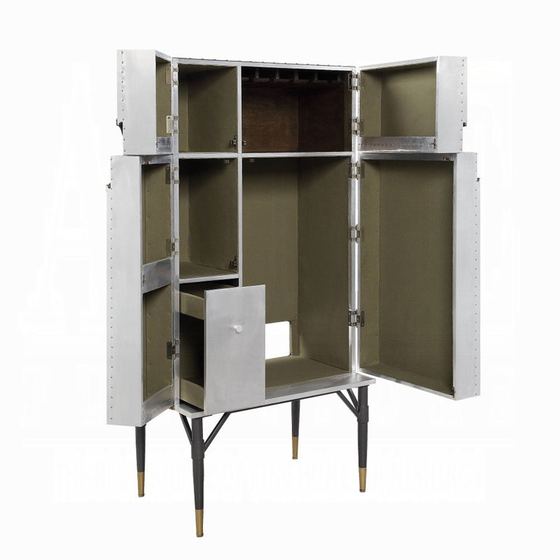 Armoire à vin, métal chromé rétro industriel, 65 pouces, argent et noir