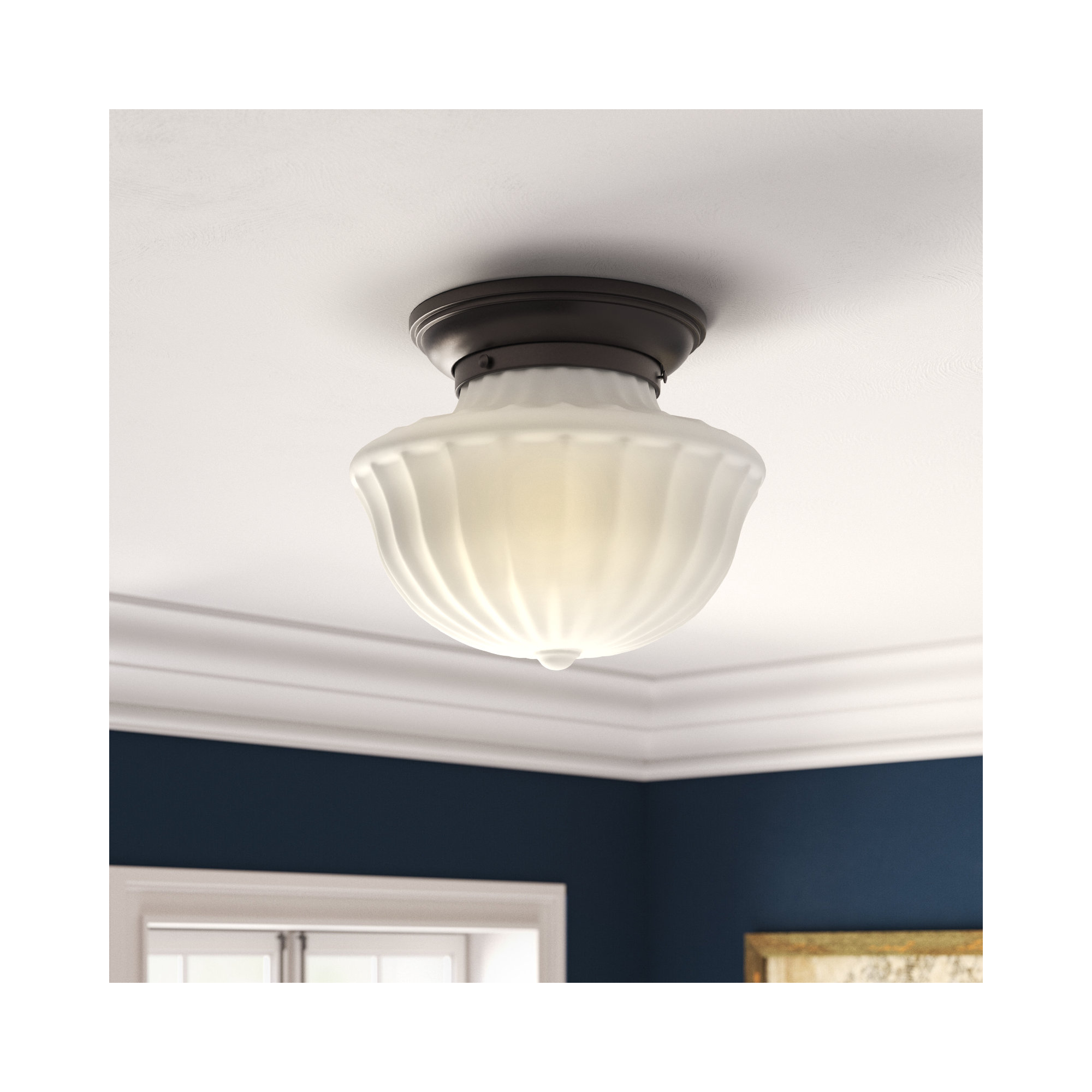 Maisie Single Light Glass Semi Flush Mount, Old Bronze, 10" H x 12" W