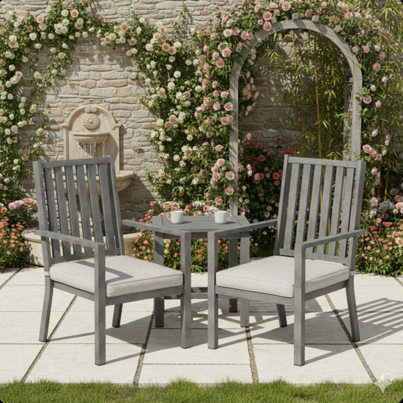Set Of 4 23" All-Weather Aluminum Patio Dining Chairs With Thick Gray Cushions And Gray Frame