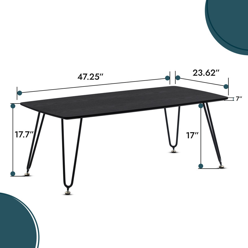 Table basse rectangulaire avec plateau en panneau de fibres à densité moyenne et base en fer - Table d'appoint facile à assembler
