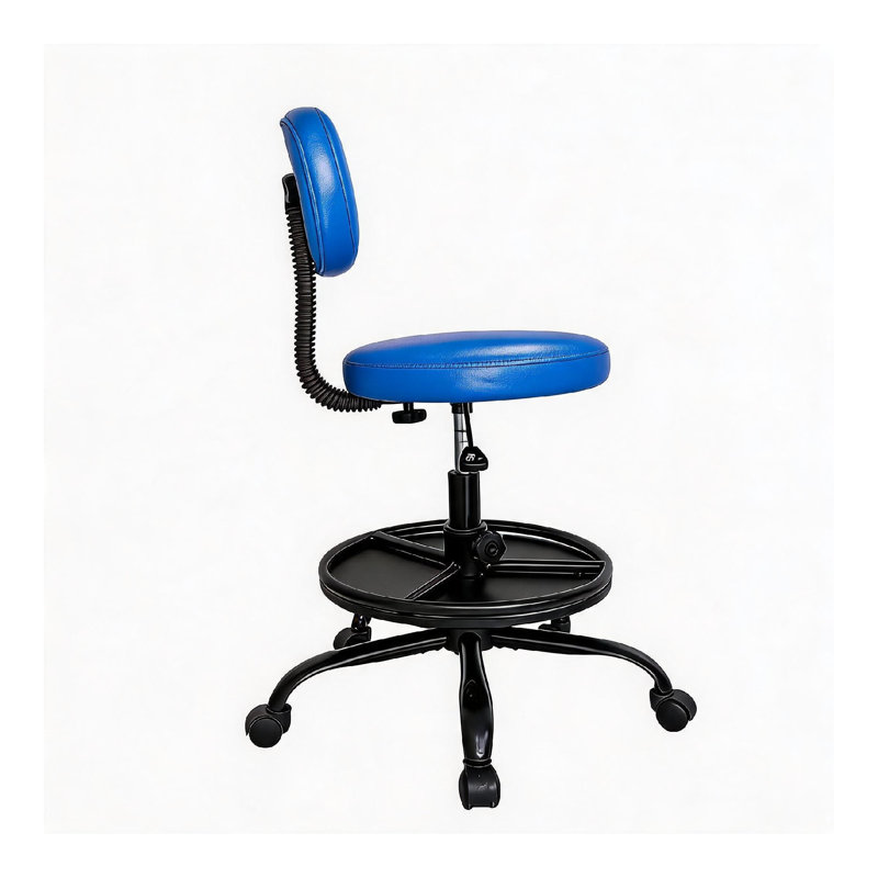 Fauteuil de bureau rond en cuir, réglable en hauteur par poulie coulissante, 26411. Structure en fer, mousse et contreplaqué PU.