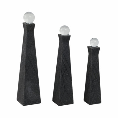 Sagebrook Home 3-Pieces Liege Black Quartz Resin Bottles