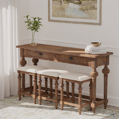 Brown Console Table With 3 Stools