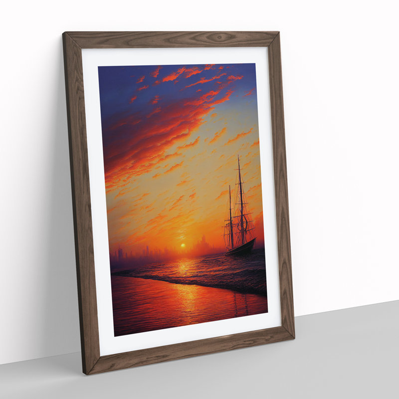 Sunset Over The Ships - Painting, Paper, No Matte, 46cm H x 34cm W x 2cm D