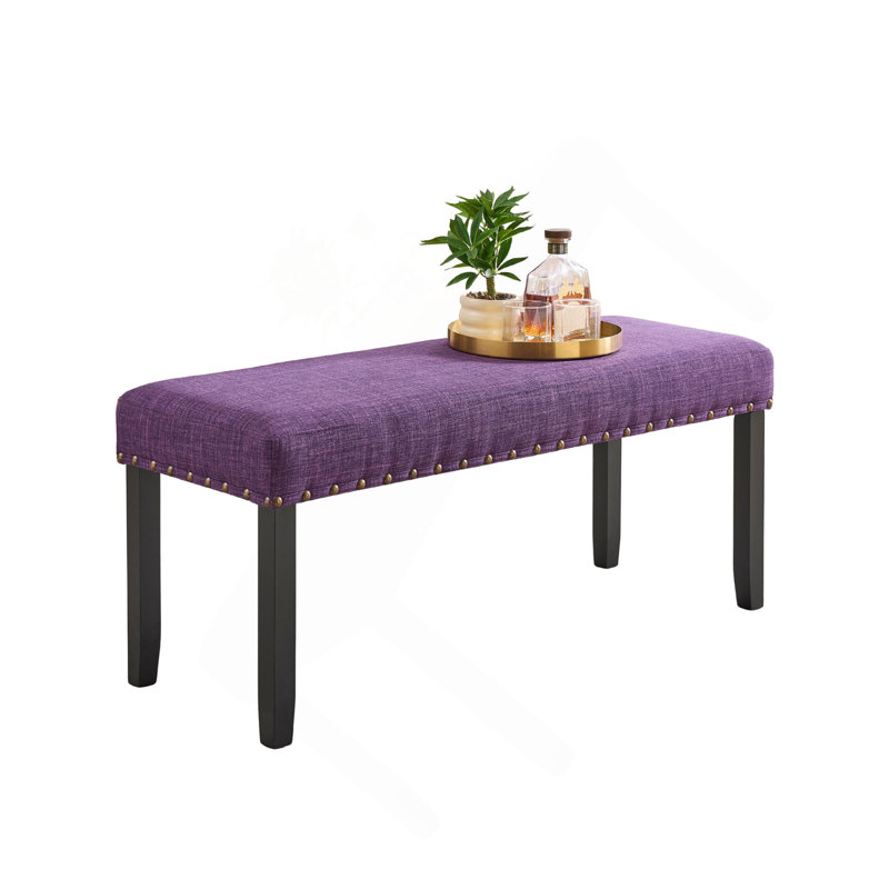 Fabric Dining Bench with Nailhead Trim, Purple
