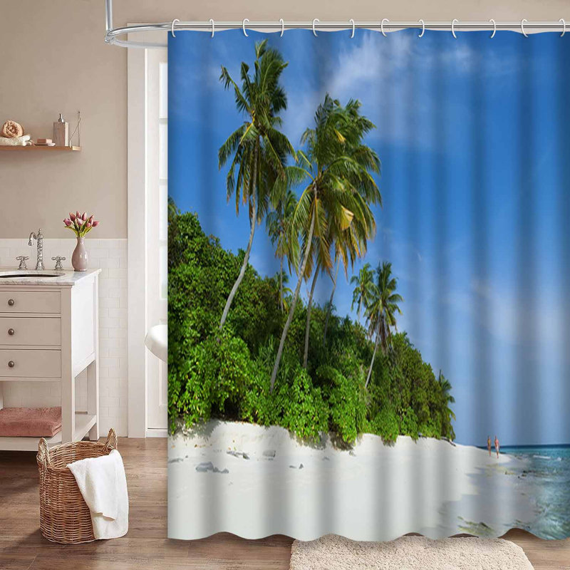 Tropical Beach Coconut Palms Beauty Best Blue Cloud Coast avec 12 crochets, L 72 po x l 84 po