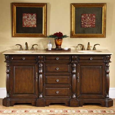 Aiyaan 72'' Double Bathroom Vanity with Travertine Top