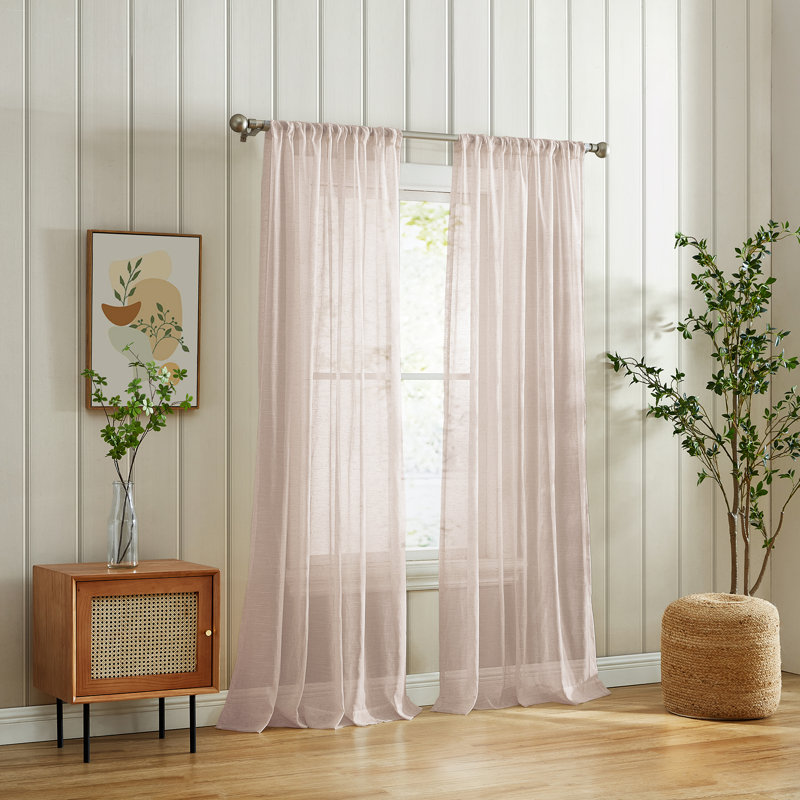 Panneau de rideau transparent en lin Devasya, L 52 po x L 84 po, Rougir