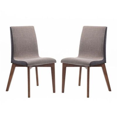 Set Of 2 Grey Fabric Upholstered Dining Side Chairs