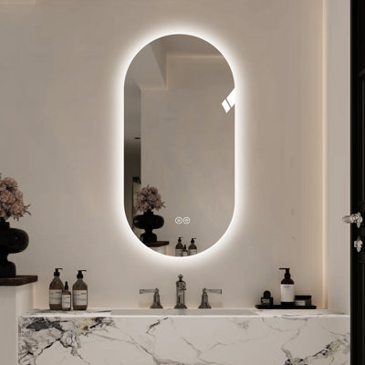 48*24 Inch - Fog Led Bathroom Mirror With Design, Three Lighting Alternatives 6000K White, 4000K Natural, 3000K Warm , Adjustable Brightness, Shatter Glass, 50000+ Hours Led, Suitable For And Barber