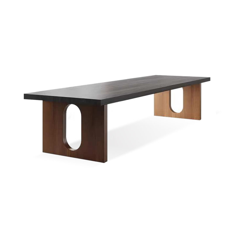 Table de conférence rectangulaire en bois massif noir et noyer, H 29,53 po x L 110,24 po x l 39,37 po
