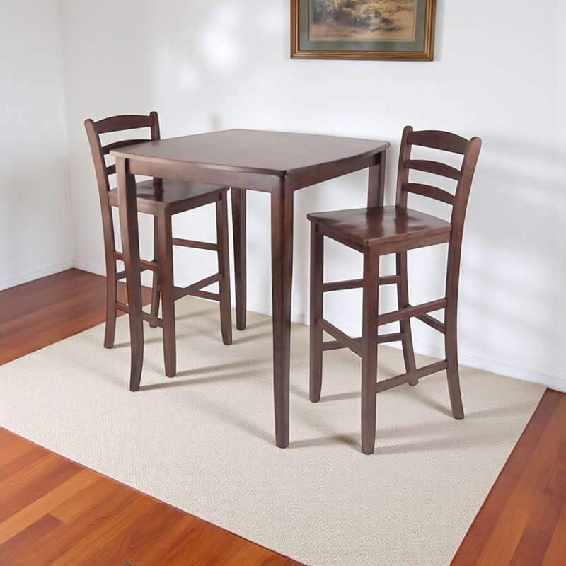 Ensemble de salle à manger en bois massif à hauteur de comptoir 3 pièces Marez, H 38,9 po x l 33,86 po x P 33,86 po Marez