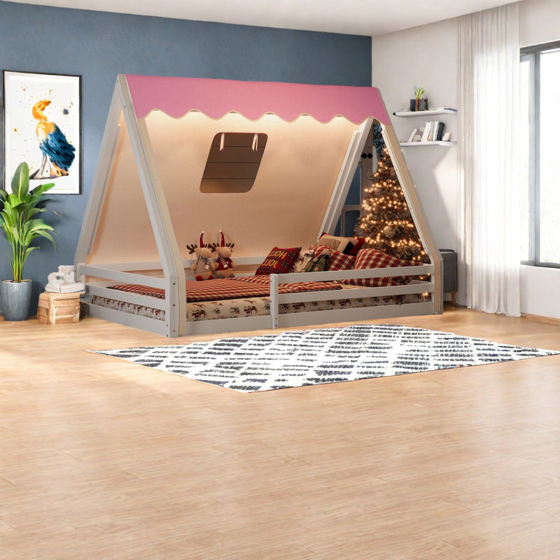 Lits en bois massif Montessori, conception de tipi, garde-corps pleine longueur pour la maison
