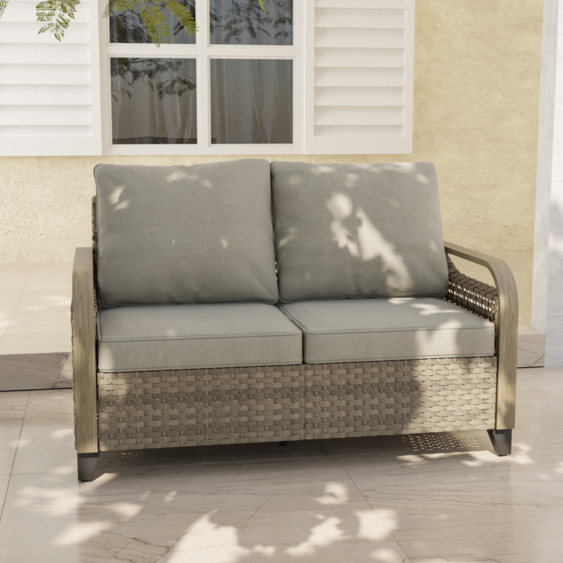 54.1'' Wide Straight Metal Loveseat with Cushions, Gray