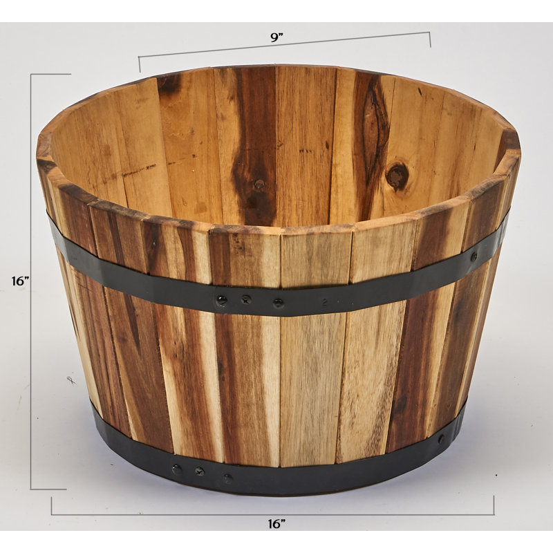 Bathily Handmade Wood Barrel Planter, 11" H x 18" W x 18" D, Natural