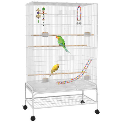 Bird Cage with Stand Wheels Toys for Budgies Finches White