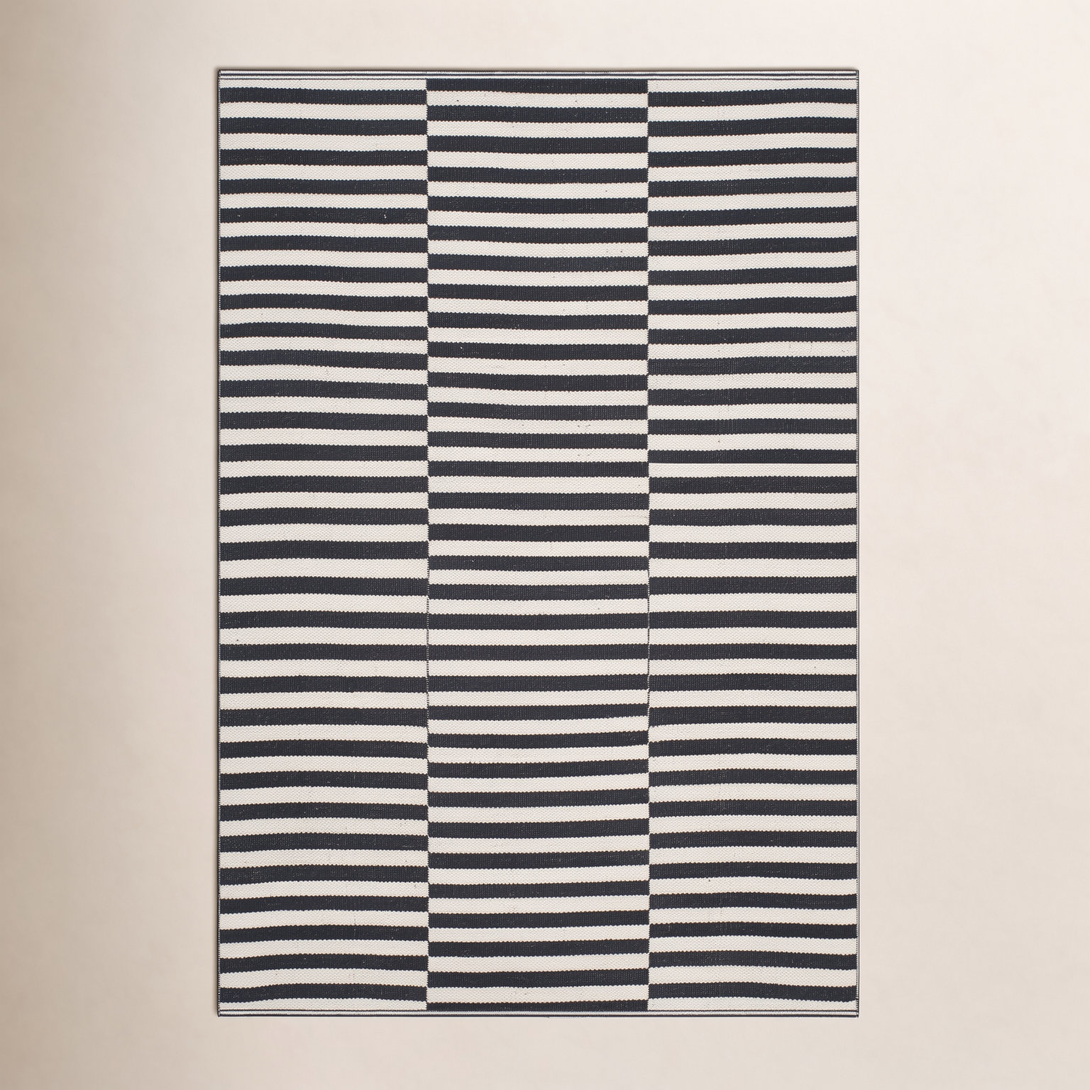 Ilona Ivory Black Striped Cotton Rug, Rectangle 5' x 7'