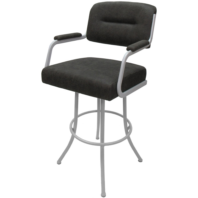 Tabouret de bar Joshua, Mélange de polyester gris / cadre noir, Bar Stool (30" Seat Height), White