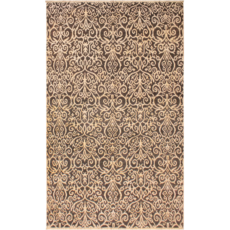 Tapis brun en laine noué à la main damassé rectangulaire 5 pi 2 po x 7 pi 6 po Damask