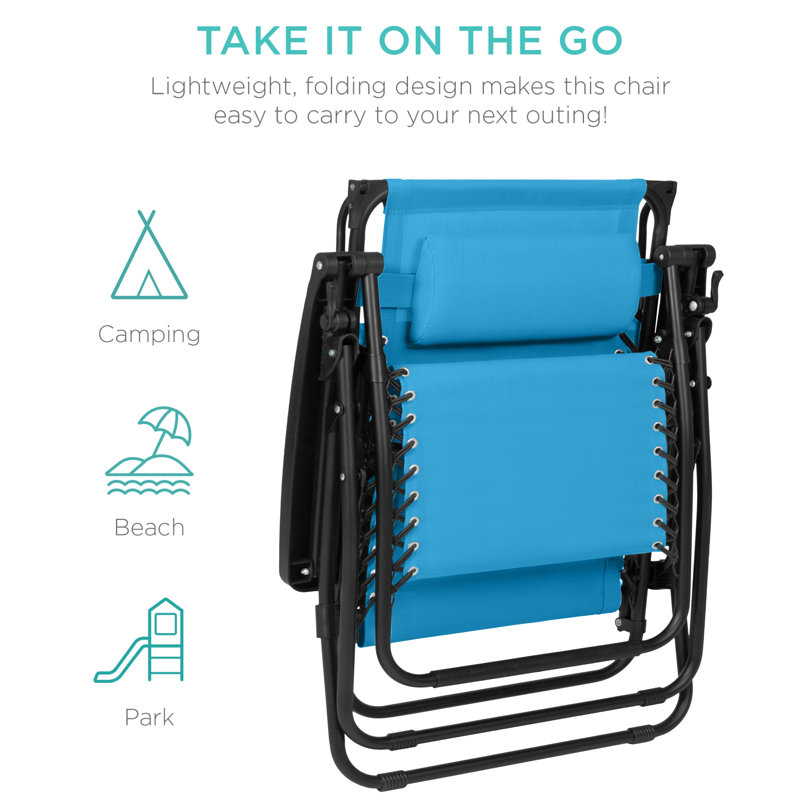  30" Extra Wide Folding Zero Gravity Patio Lounge Chair W/Adjustable Canopy Shade - Light Blue, Light Blue