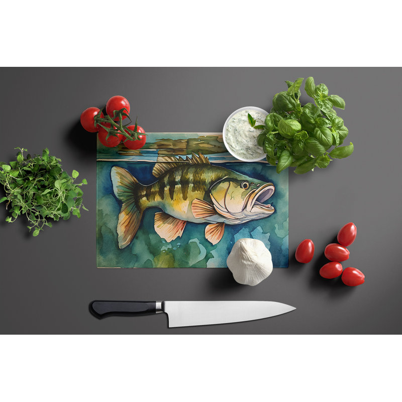 Smallmouth Bass Glass Cutting Board Large