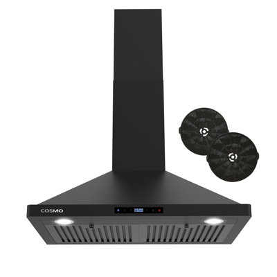 Cosmo 30 po Hotte de cuisine murale sans conduit de la collection Vista Cfm, commandes tactiles, lumières DEL, noir mat