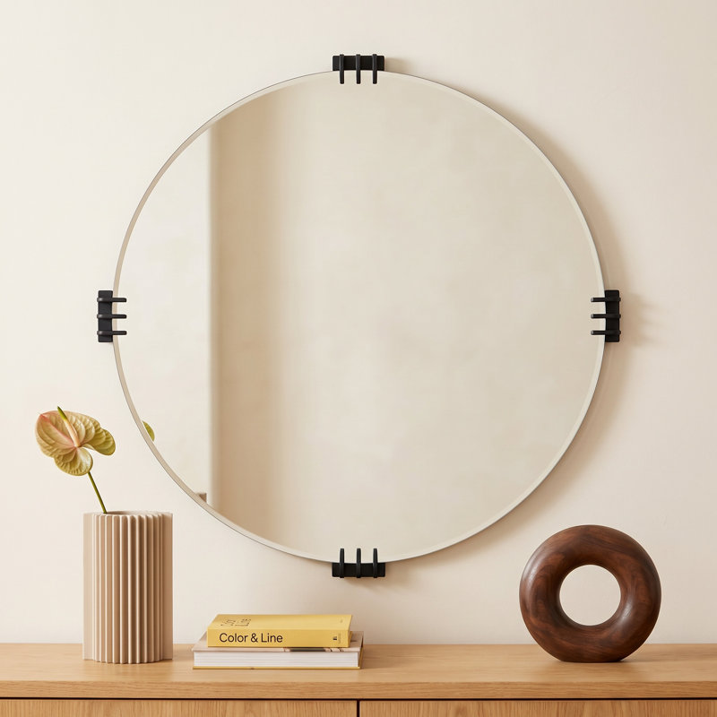 Donita Round Mirror, Black