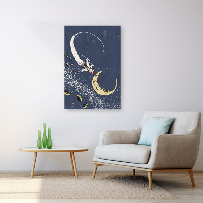 «Spaceship Lunar Adventure Retro Vintage Abstract Landscape Nature», reproduction d'art mural, 48" H x 32" W