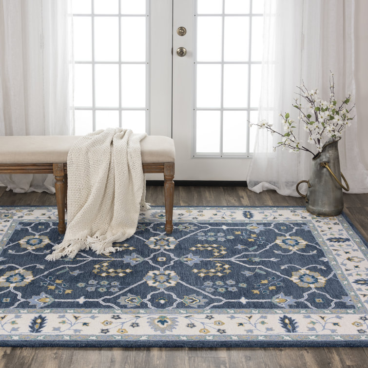 Tapis oriental bleu en laine touffeté à la main Bernard
