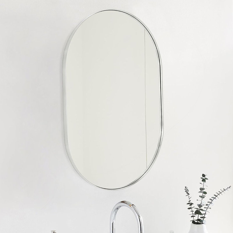 Miroir ovale en métal argenté 20 po x 28 po, Argent argent, 20 po x 33 po