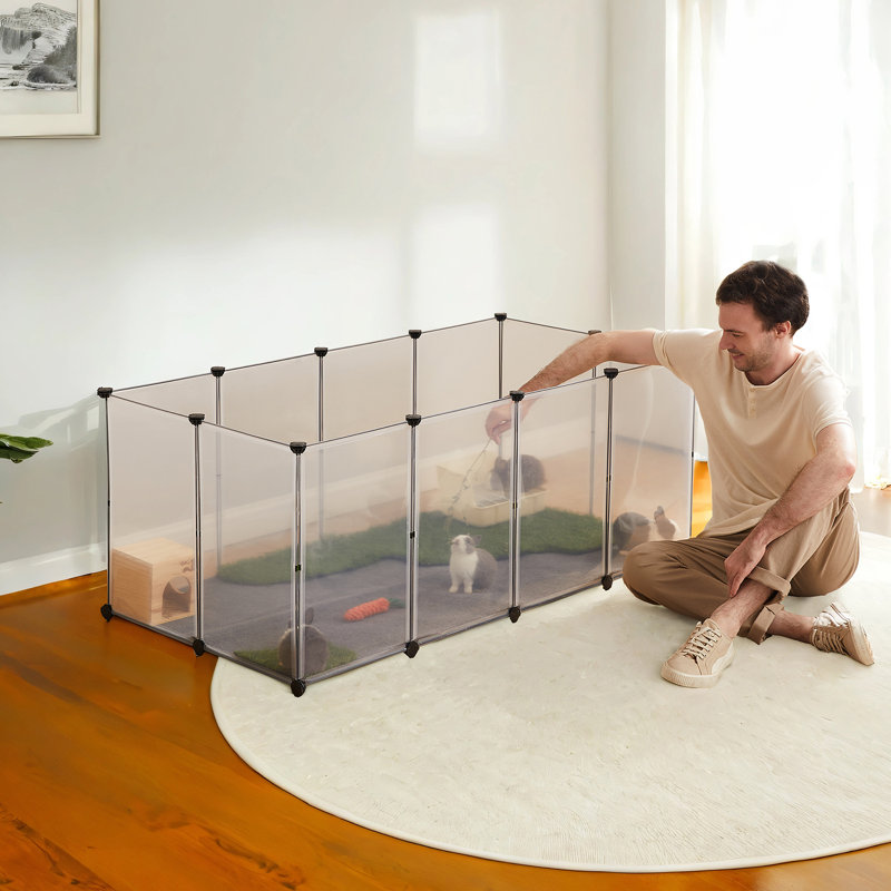 Parc pour animaux de compagnie avec plancher, enclos pour petits animaux, cage en plastique, course intérieure pour hamsters, lapins, cochons d'Inde, 57,1 x 28,3 x 22,4 pouces