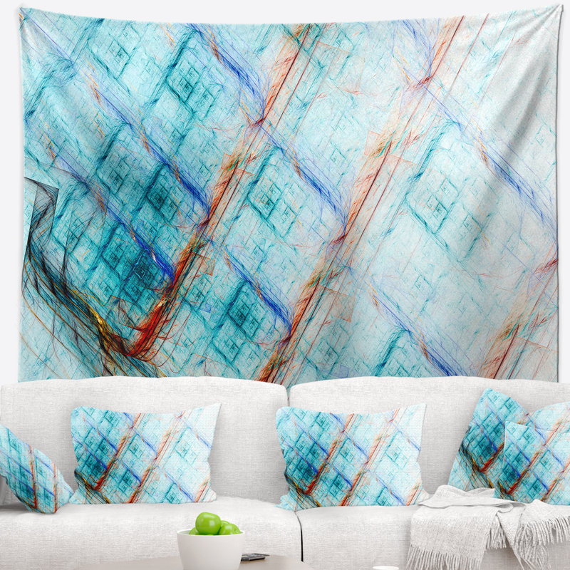 Tapisserie abstraite en métal bleu clair, H 32 po x l 39 po