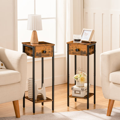 Slim Bedside Side Table with Storage