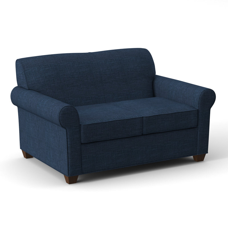 Finn 59" Rolled Arm Loveseat, Archetype Admiral, Montana Walnut