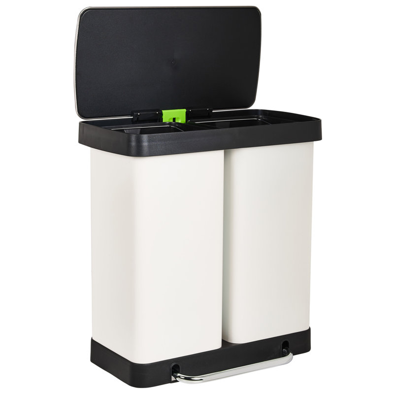 Double Pedal Waste Bin 60 L ECOSORT Metal, White/Black