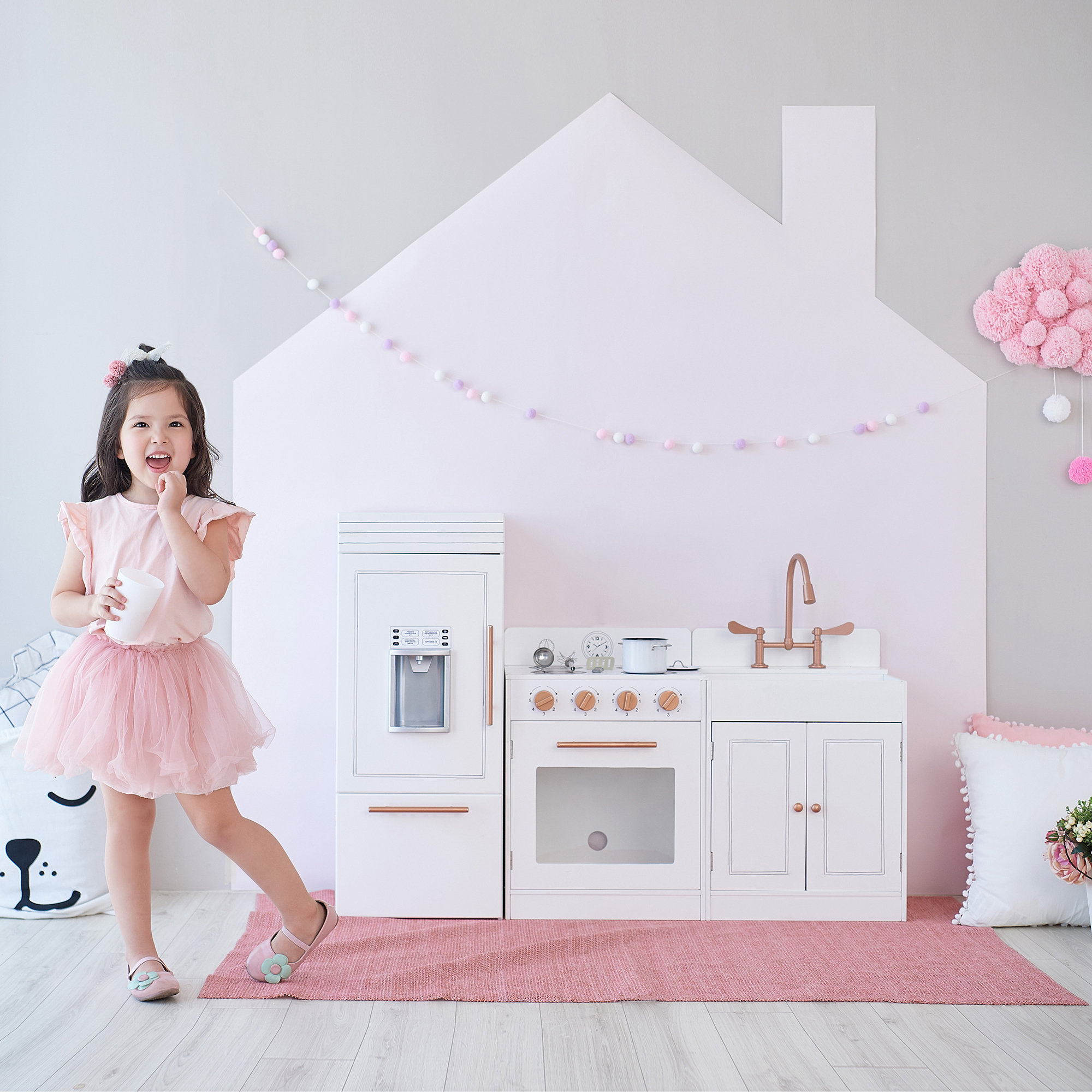 Teamson Kids Little Chef Paris Modular Pretend Play Kitchen with Fridge, Oven, Sink & Rose Gold Accents