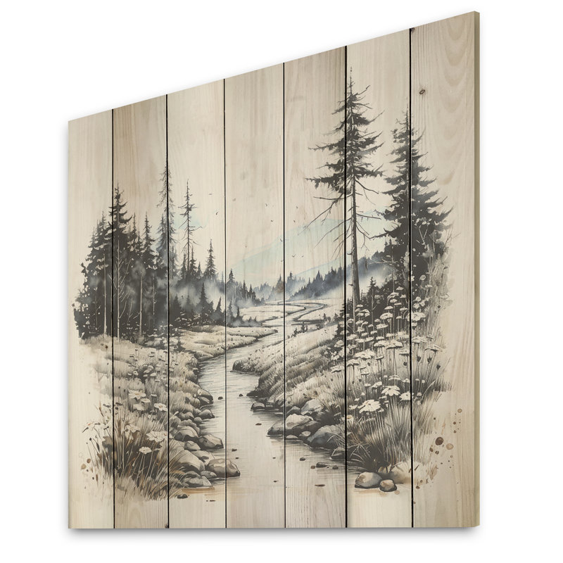 Faune sauvage, fleurs d'hiver - montagnes, panneau mural en bois sur bois de pin naturel, H 15 po x l 15 po