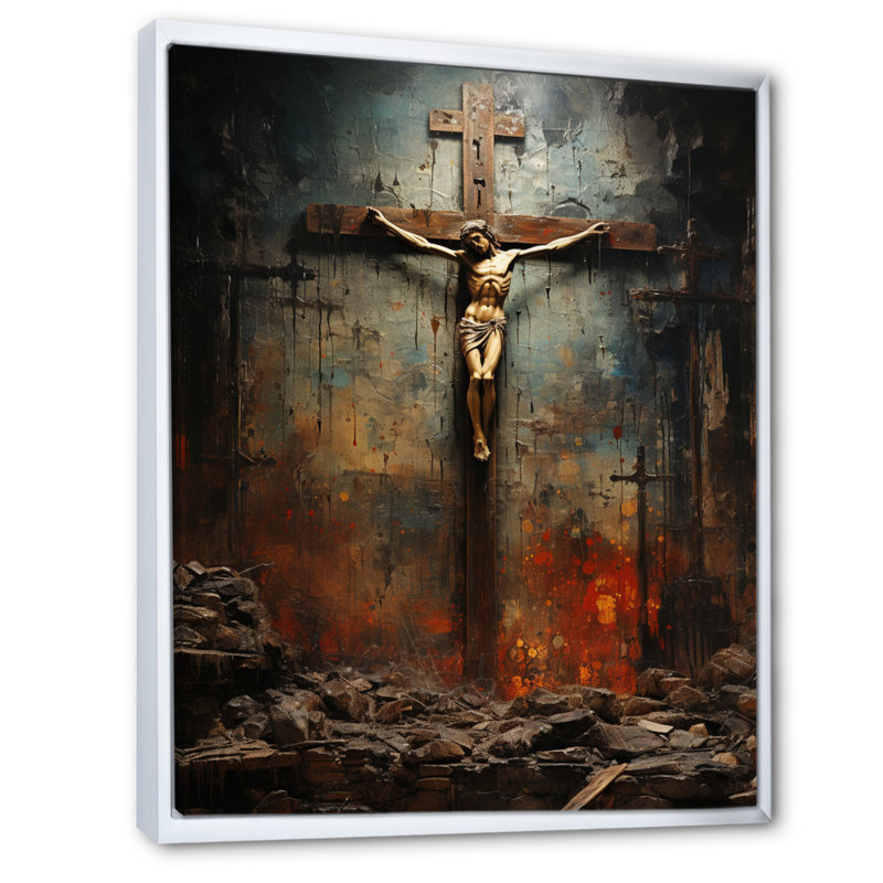 Ylonda Christianity Crucifixion Darkness The, H 32 po x l 16 po x P 1 po, Cadre flottant blanc