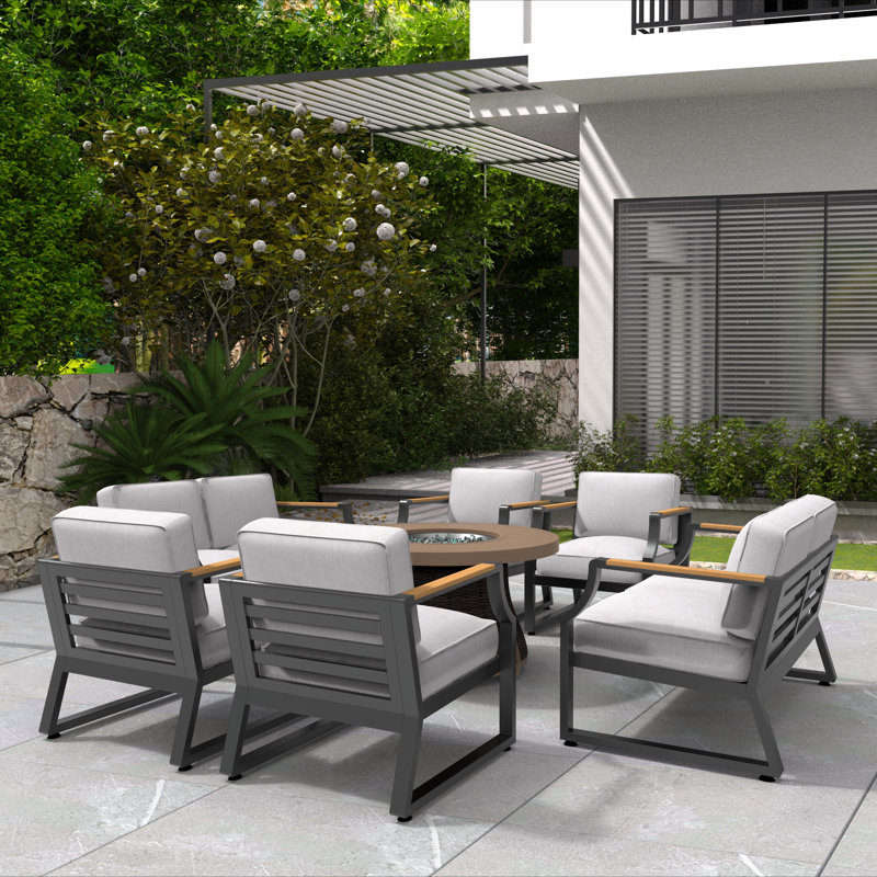 Dejontae 8 - Person Patio Conversation Set with Cushions, Black
