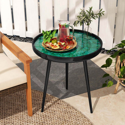 Round End Table Mid-century Modern Coffee Table With Sea Shell Decoration