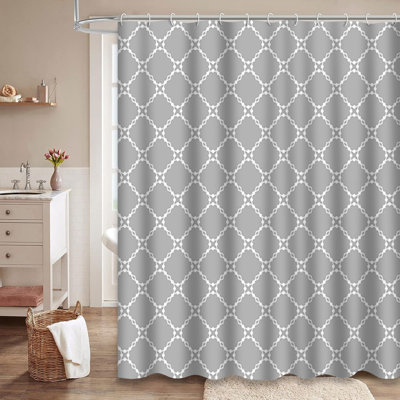 Lattice Geometric Gray Modern Stylish Shower Curtain with 12 Hooks