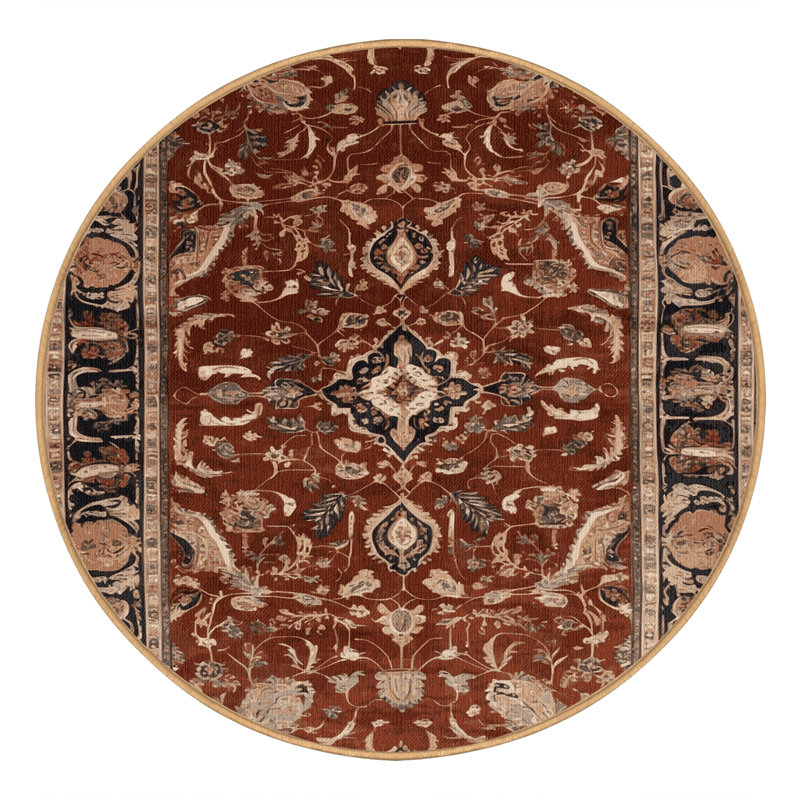 Machine Washable Persian Brown Area Rug, Round 4'
