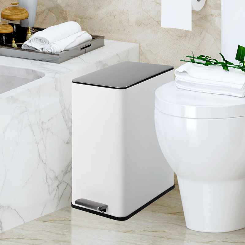 Poubelle de cuisine étroite en acier inoxydable avec couvercle à fermeture douce et pédale 4 pieds 4 gallons, Blanc