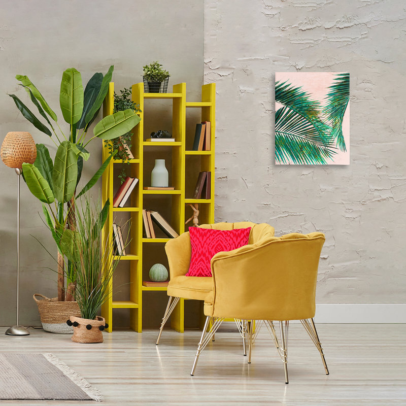 "Flowing Palms" sur toile rose par Patricia Pinto, H 20 po x l 16 po
