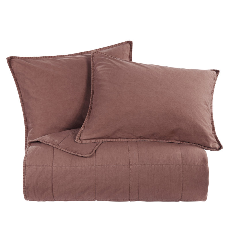 Stonewashed Cotton Canvas Solid Color Classic Chic Casual Modern Rustic Coverlet Set, Queen Coverlet + 2 Standard Shams